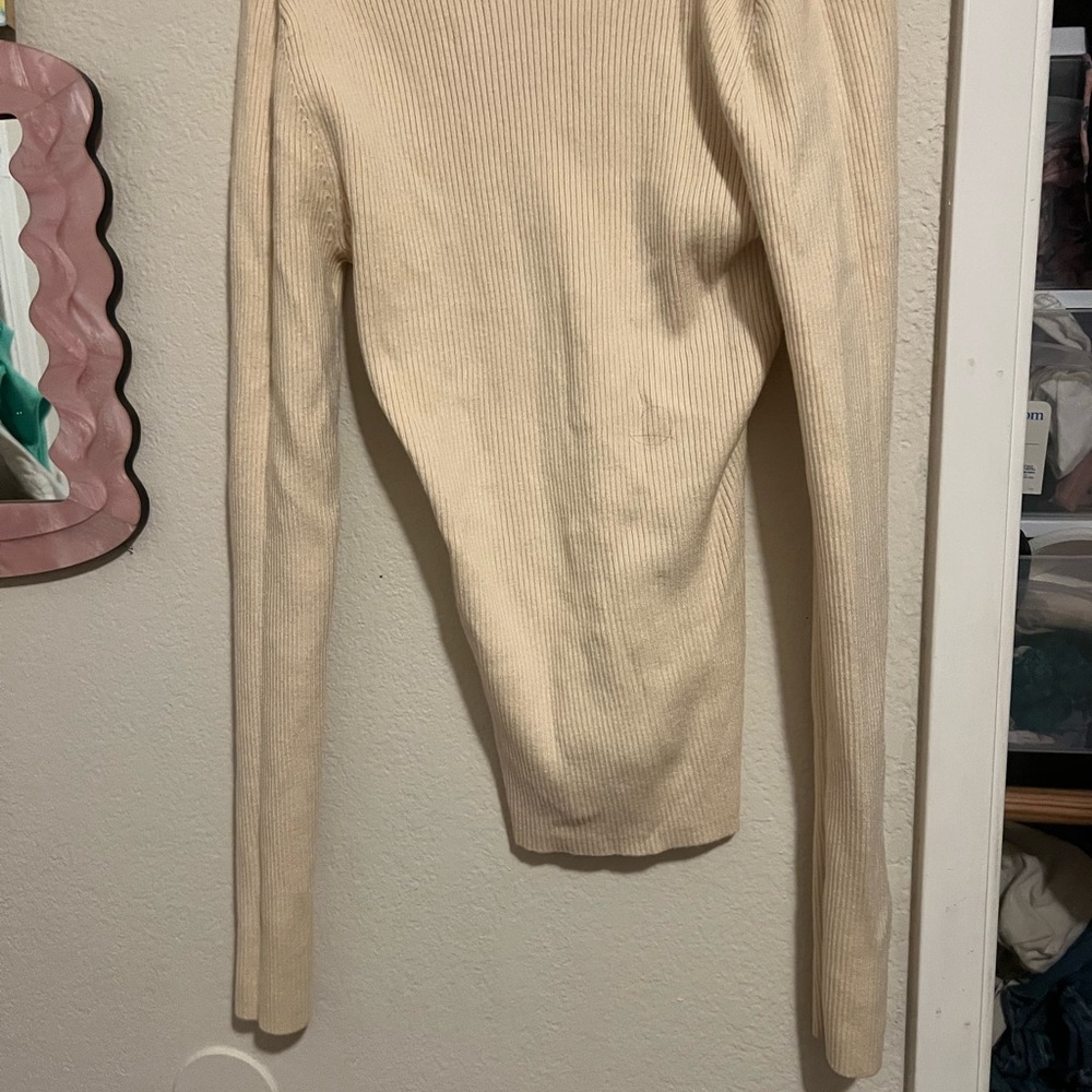 Cream Long Sleeve Ribbed Top - Picture 3 of 3